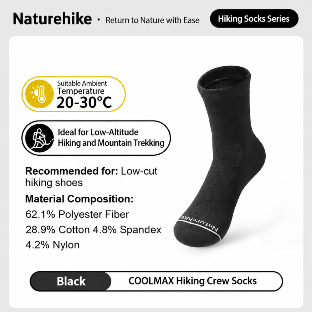 Naturehike Kaus Kaki Hiking Coolmax CYY2551FS011 Crew Sock Hiking Anti Odor Kaos Kaki Anti Bau