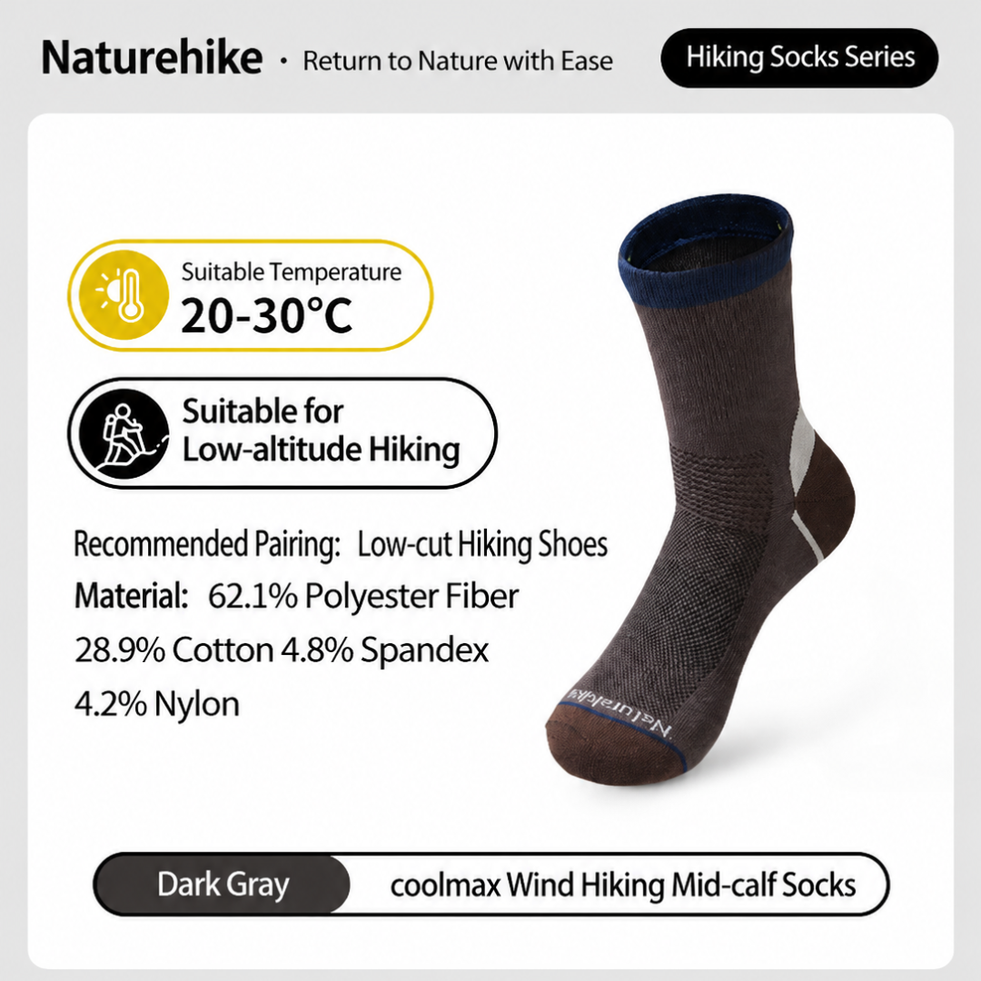 Naturehike Kaus Kaki Hiking Coolmax CYY2551FS011 Crew Sock Hiking Anti Odor Kaos Kaki Anti Bau