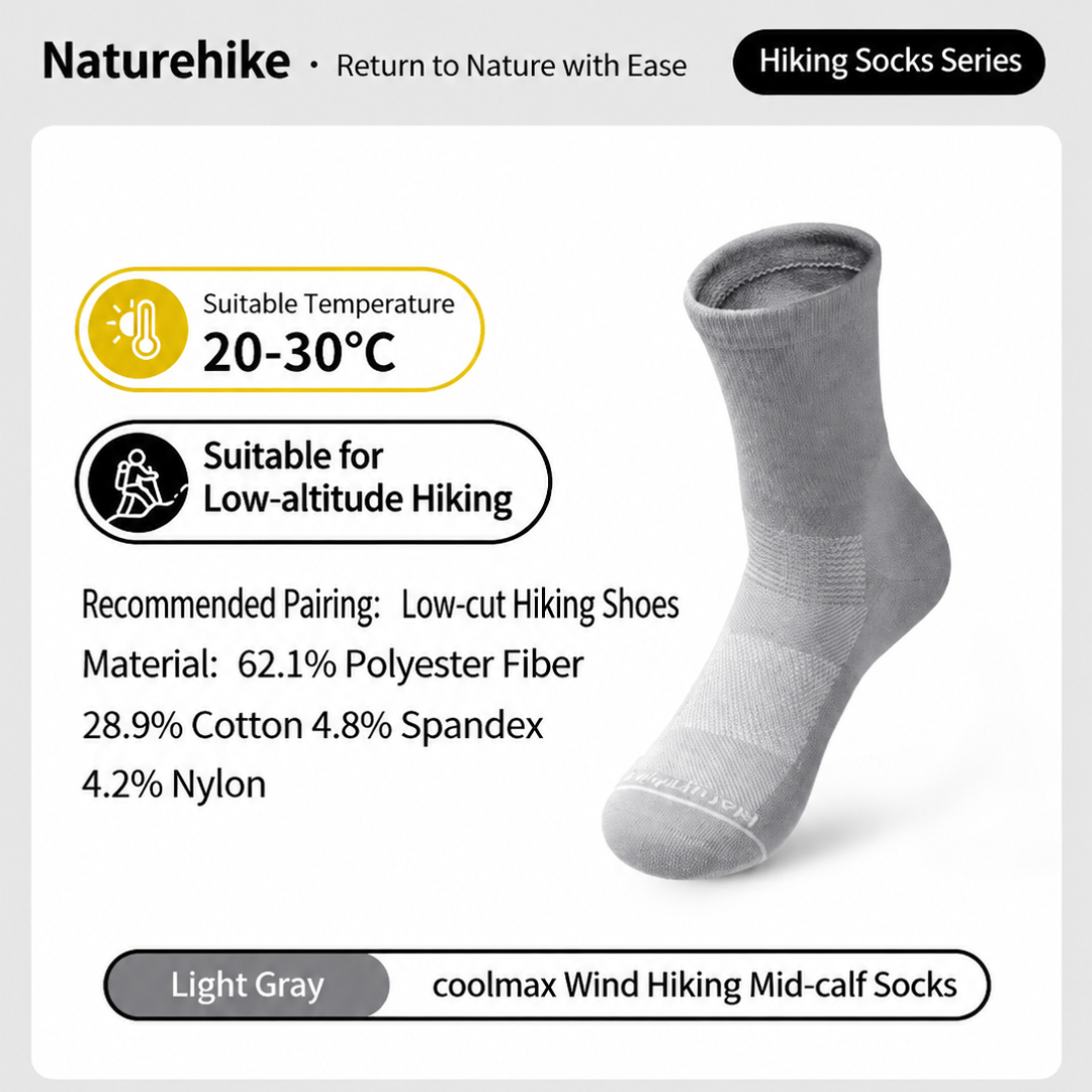 Naturehike Kaus Kaki Hiking Coolmax CYY2551FS011 Crew Sock Hiking Anti Odor Kaos Kaki Anti Bau