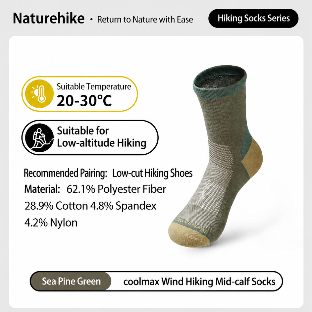 Naturehike Kaus Kaki Hiking Coolmax CYY2551FS011 Crew Sock Hiking Anti Odor Kaos Kaki Anti Bau