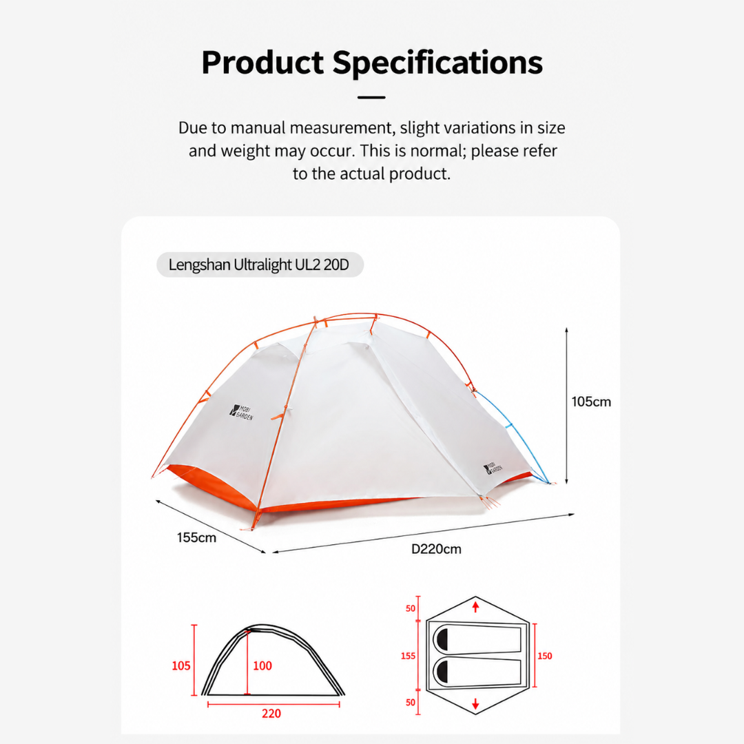 Mobi Garden Tenda Camping Hiking 2 Orang Cold Mountain Light Wing UL 20D NX26661015 Ultralight Camping Tent 2P Nylon