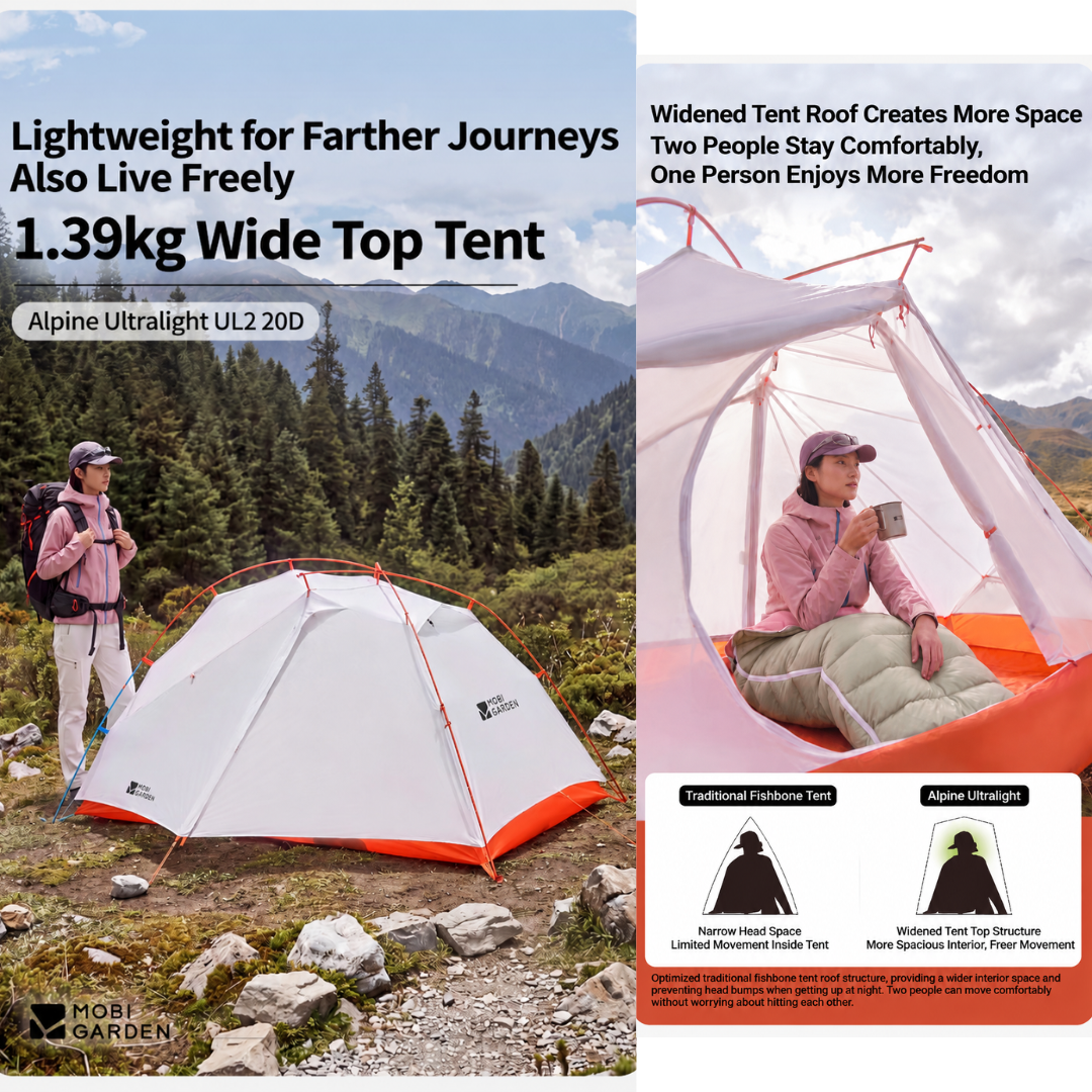 Mobi Garden Tenda Camping Hiking 2 Orang Cold Mountain Light Wing UL 20D NX26661015 Ultralight Camping Tent 2P Nylon