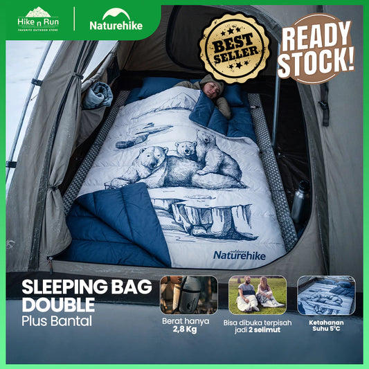 Naturehike Sleeping Bag Double Plus Bantal NH19S016-D Kantung Tidur damping Hangat 2 Orang NH21MSD06 Travel Outdoor