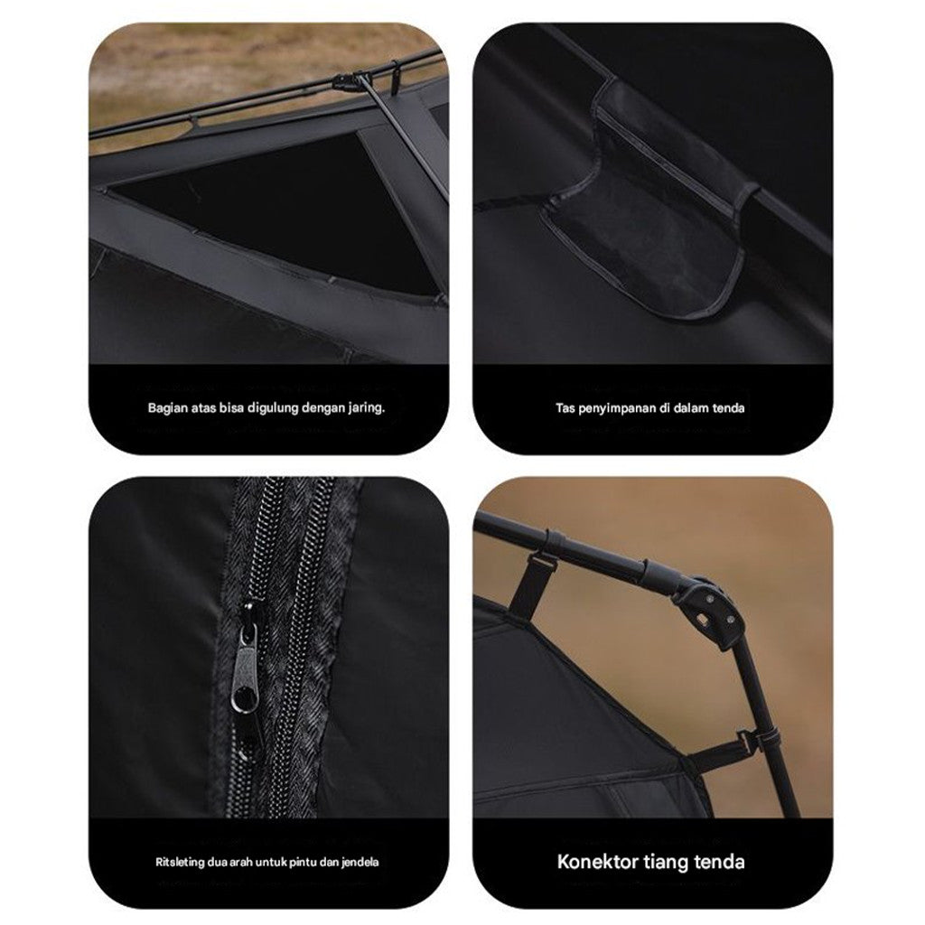 Blackdog Tenda Glamping SpaceX Starship CBD2450WS051 Camping Automatic Tent Black Vinyl Coating Tenda Keluarga Besar 8-10 Orang