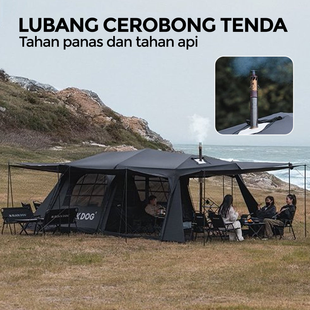 Blackdog Tenda Glamping SpaceX Starship CBD2450WS051 Camping Automatic Tent Black Vinyl Coating Tenda Keluarga Besar 8-10 Orang