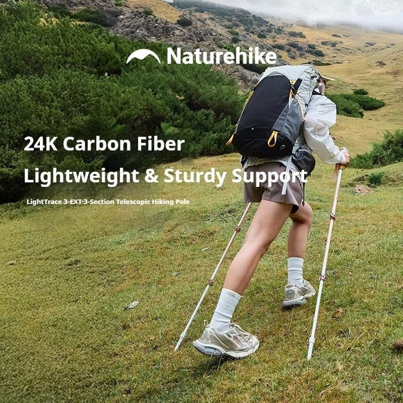 Naturehike Trekking Pole 3EXT 3-Section CNK2550DS015 Carbon Fiber Telescopic Lock Ultralight Ringan 1pcs
