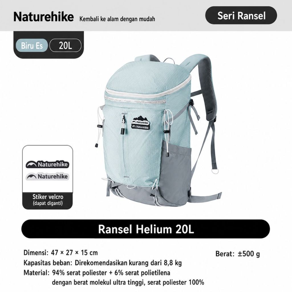 Naturehike Tas Ransel Hellium CNK2300016 Backpack Carrier Hiking Backpack Tas Hiking Ultralight Daypack Outdoor CNK2300BB017