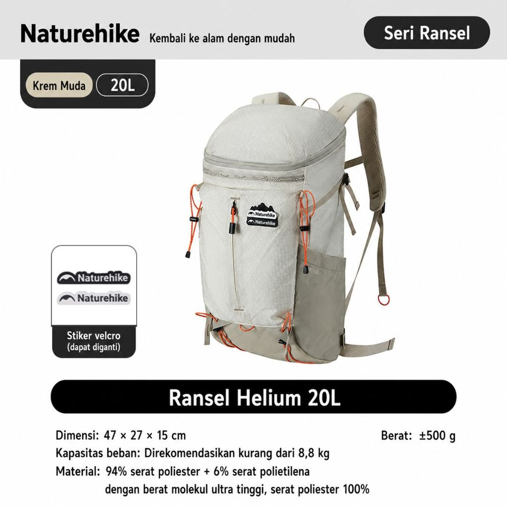 Naturehike Tas Ransel Hellium CNK2300016 Backpack Carrier Hiking Backpack Tas Hiking Ultralight Daypack Outdoor CNK2300BB017