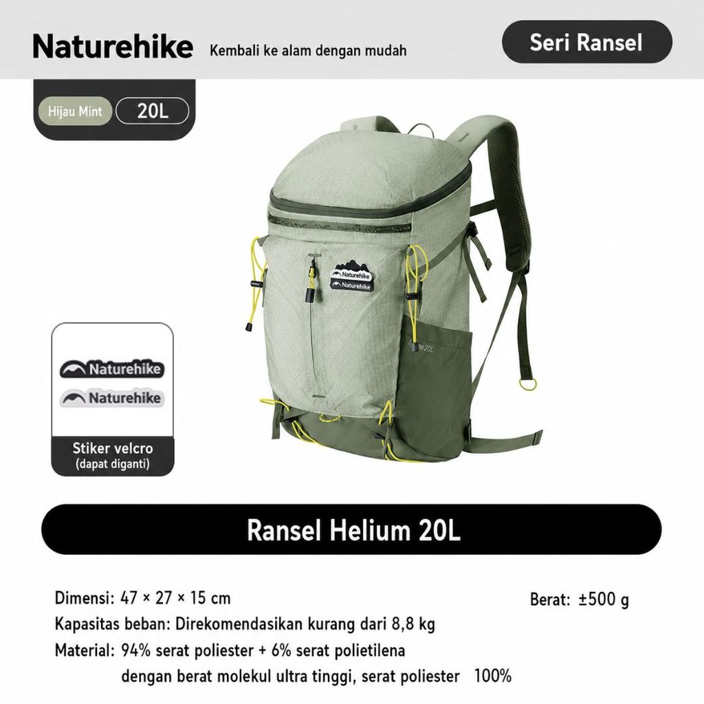 Naturehike Tas Ransel Hellium CNK2300016 Backpack Carrier Hiking Backpack Tas Hiking Ultralight Daypack Outdoor CNK2300BB017