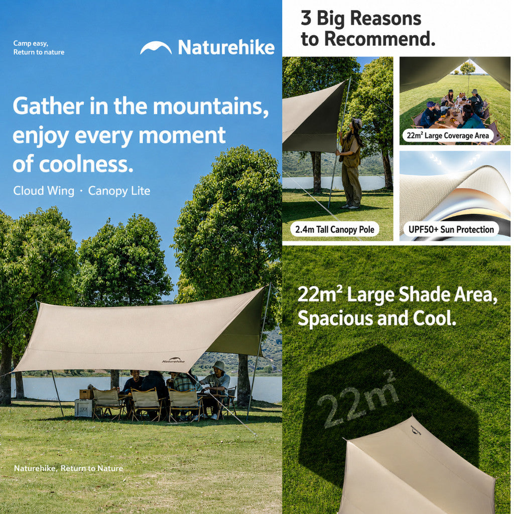 Naturehike Flysheet Tenda Kanopi Camping Cloud Skies Lite CNK2350WS015 Canopy Tarp Ti Black Camping Shelter Outdoor