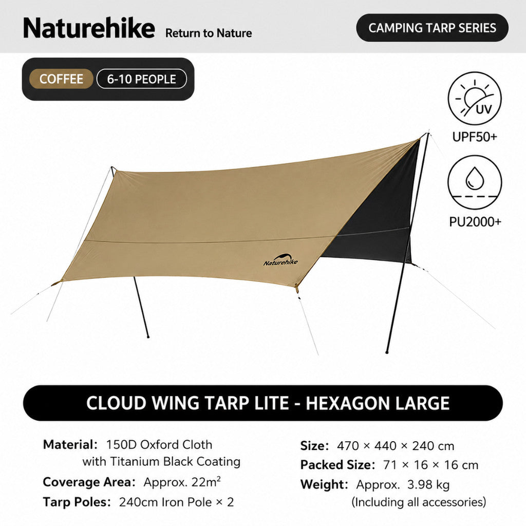 Naturehike Flysheet Tenda Kanopi Camping Cloud Skies Lite CNK2350WS015 Canopy Tarp Ti Black Camping Shelter Outdoor