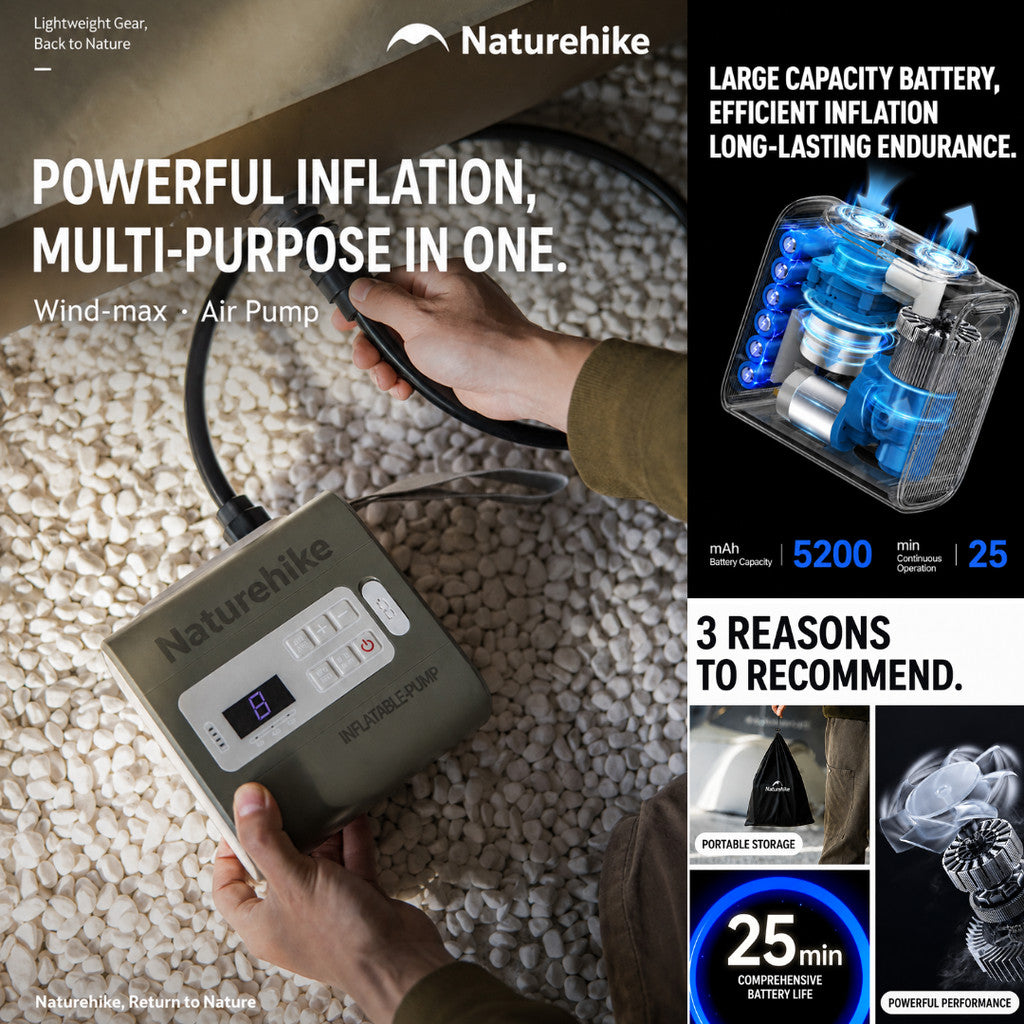 Naturehike Pompa Angin Elektrik Universal CNK2550ZM010 Wind-Max Portable Inflatable Pump 5200mAh