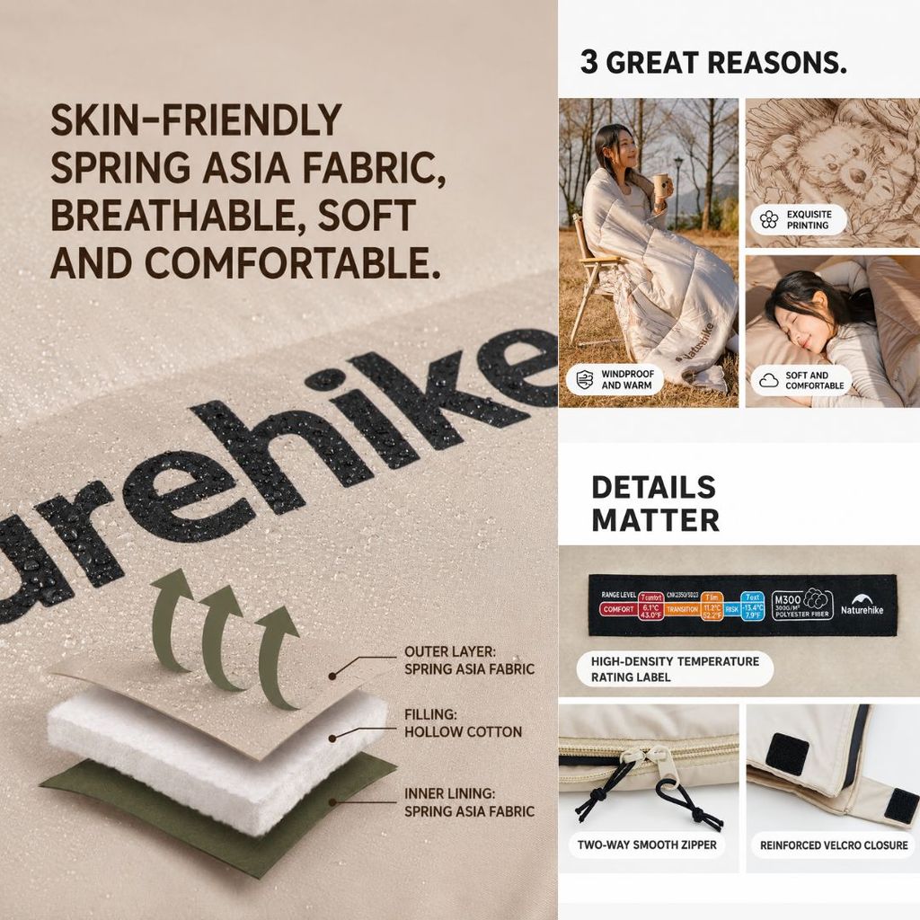 Naturehike Sleeping Bag Envelope Single Motif Outdoor Camping CNK2350WS023 Kantung Tidur Hangat Travel -13 Celcius