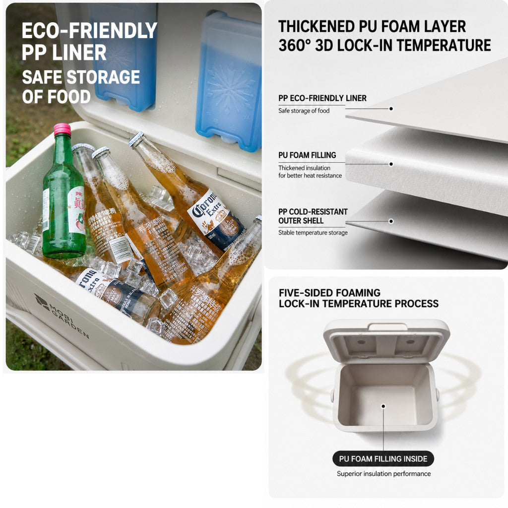 Mobi Garden Cooler Box Frost Insulated Camping PU Insulation 10L 31L NX24684004 Ice Box Picnic Food Storage 48 Jam NX24684010 Kotak Pendingin Travelling