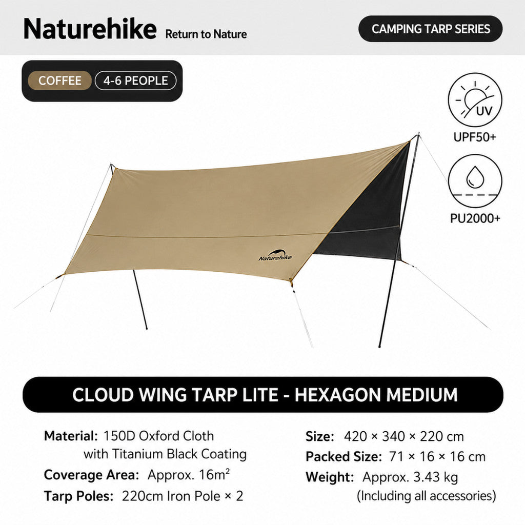 Naturehike Flysheet Tenda Kanopi Camping Cloud Skies Lite CNK2350WS015 Canopy Tarp Ti Black Camping Shelter Outdoor