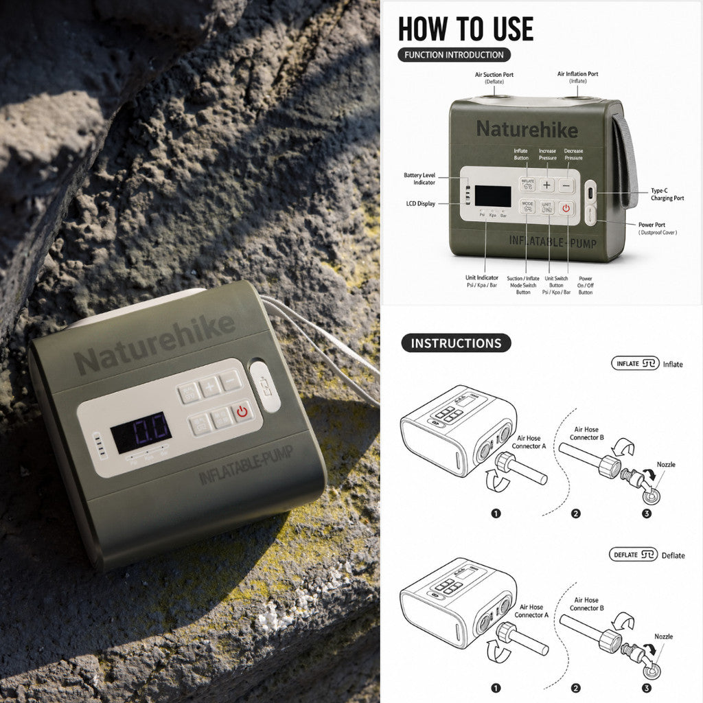 Naturehike Pompa Angin Elektrik Universal CNK2550ZM010 Wind-Max Portable Inflatable Pump 5200mAh