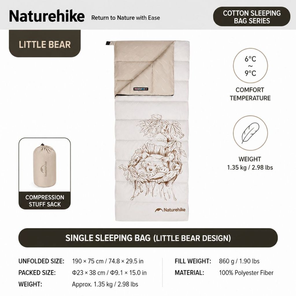 Naturehike Sleeping Bag Envelope Single Motif Outdoor Camping CNK2350WS023 Kantung Tidur Hangat Travel -13 Celcius
