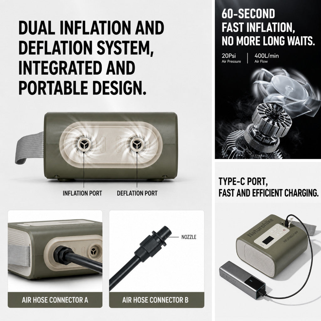 Naturehike Pompa Angin Elektrik Universal CNK2550ZM010 Wind-Max Portable Inflatable Pump 5200mAh