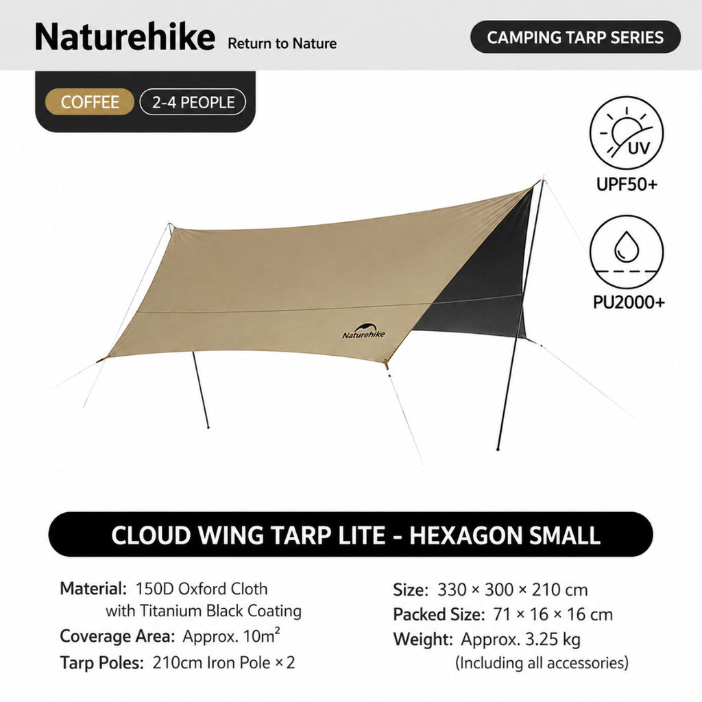 Naturehike Flysheet Tenda Kanopi Camping Cloud Skies Lite CNK2350WS015 Canopy Tarp Ti Black Camping Shelter Outdoor