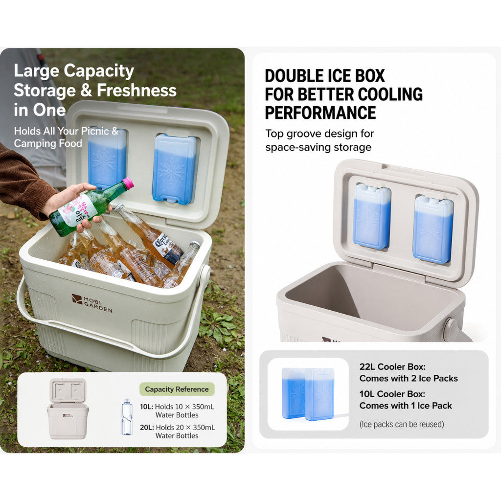 Mobi Garden Cooler Box Frost Insulated Camping PU Insulation 10L 31L NX24684004 Ice Box Picnic Food Storage 48 Jam NX24684010 Kotak Pendingin Travelling