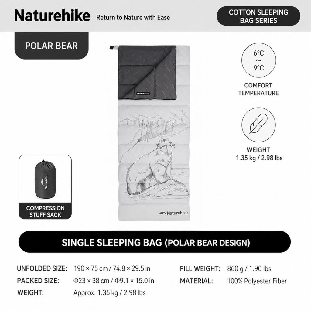 Naturehike Sleeping Bag Envelope Single Motif Outdoor Camping CNK2350WS023 Kantung Tidur Hangat Travel -13 Celcius