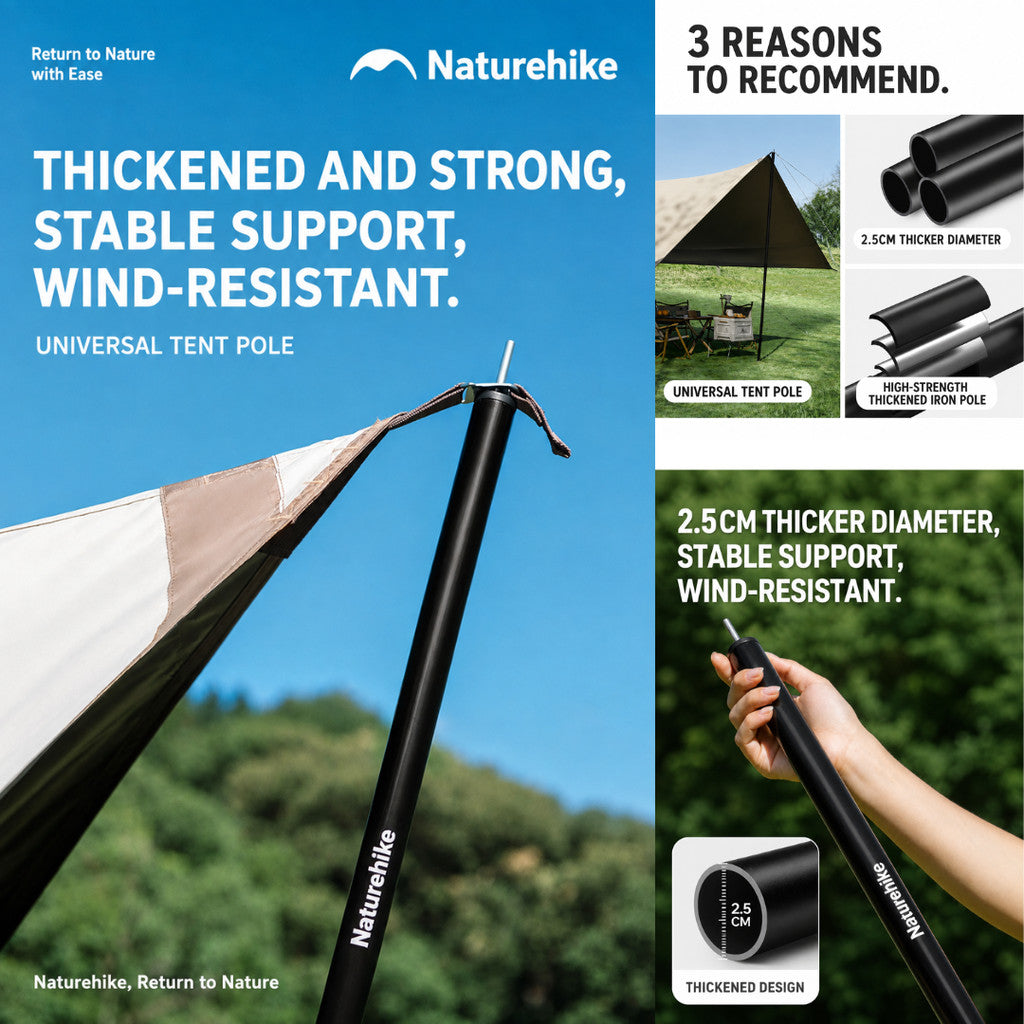 Naturehike Tiang Kanopi Universal CNK2550PJ010 Canopy Pole Camping Iron Steel Tarp Pole 2M