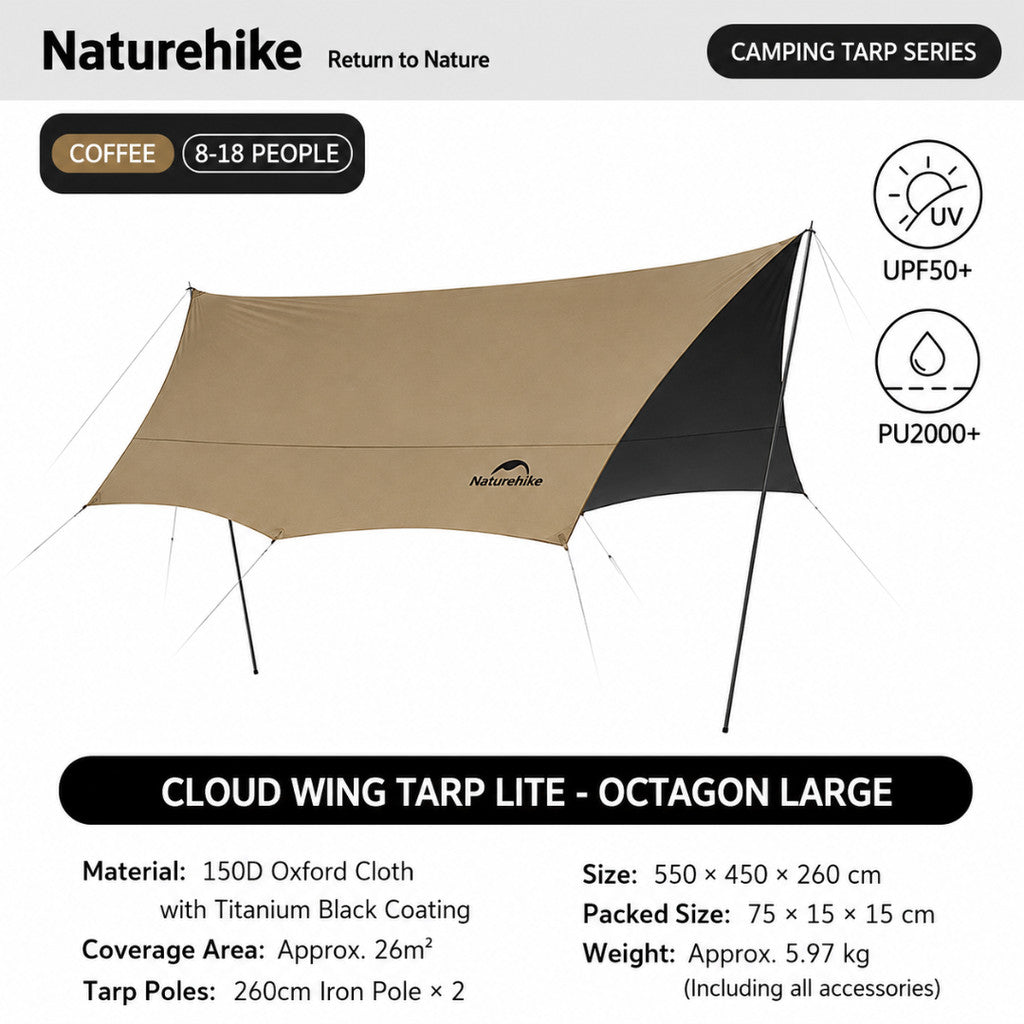 Naturehike Flysheet Tenda Kanopi Camping Cloud Skies Lite CNK2350WS015 Canopy Tarp Ti Black Camping Shelter Outdoor