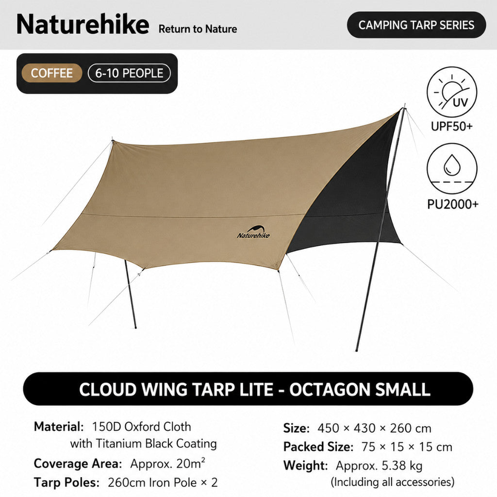 Naturehike Flysheet Tenda Kanopi Camping Cloud Skies Lite CNK2350WS015 Canopy Tarp Ti Black Camping Shelter Outdoor