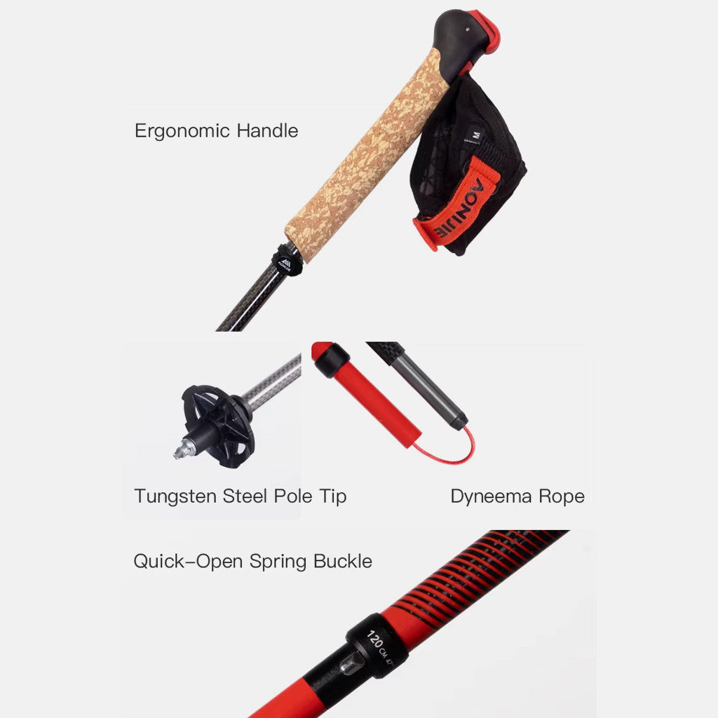 AONIJIE E4218 Trekking Pole Folding Carbon - Tongkat Hiking Lari Lipat Ringan UltraLight Trail Run Outdoor Trekking Gunung Camping/Mendaki
