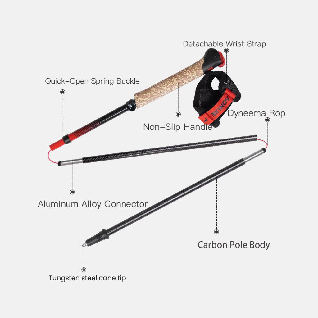 AONIJIE E4218 Trekking Pole Folding Carbon - Tongkat Hiking Lari Lipat Ringan UltraLight Trail Run Outdoor Trekking Gunung Camping/Mendaki