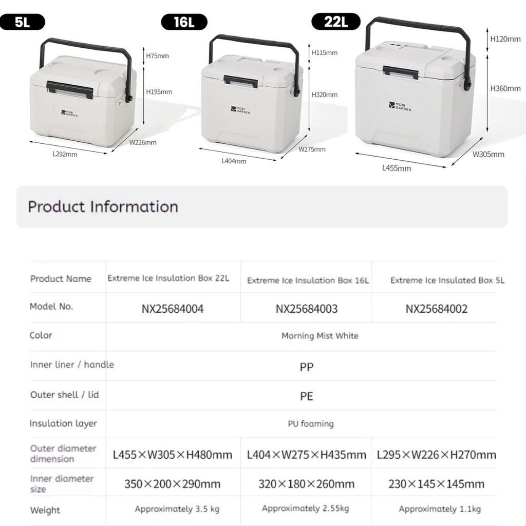Mobi Garden Cooler Box Kotak Pendingin NX25684002 Coolbox 5L 6L 22L Container Box Penyimpanan Es Serbaguna NX25684003 NX25684004
