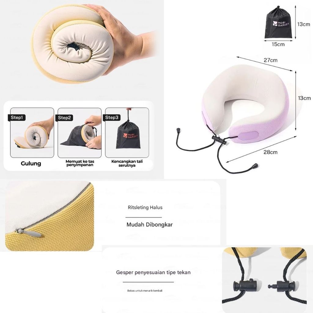 Mobi Garden Bantal Leher U Shape Memory Foam Nyaman NX25683002 U-Shaped Pillow Neck Travel Camping Portable