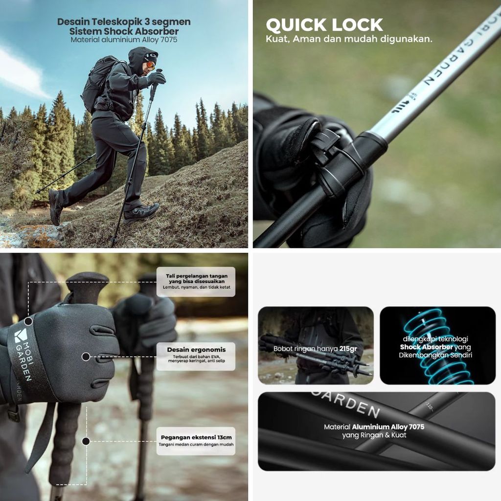 Mobi Garden Trekking Pole Telescopic 7075 Aluminium NX25667010 Trekpole Anti-Shock Ultra Light Tongkat Gunung Lipat Teleskopik Hiking Camping NX25667011