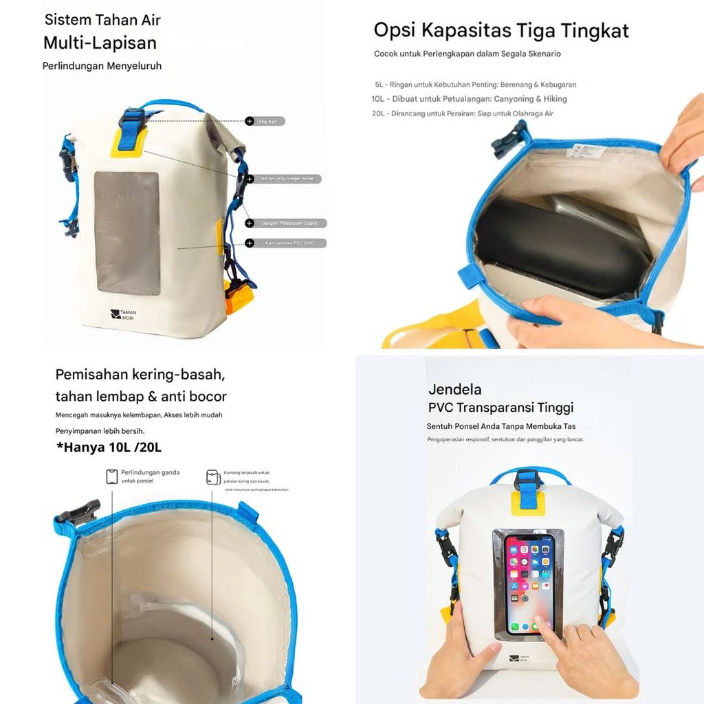 Mobi Garden Tas Waterproof Dry Bag PVC NX25691001 Tas Anti Air 5L 10L 20L Tas Rafting Hiking Trekking Travelling Outdoor Tahan Basah Air NX256910012 NX256910013