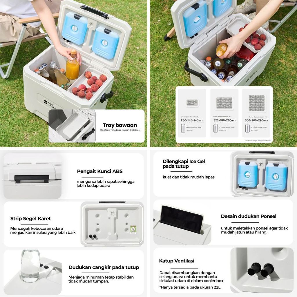 Mobi Garden Cooler Box Kotak Pendingin NX25684002 Coolbox 5L 6L 22L Container Box Penyimpanan Es Serbaguna NX25684003 NX25684004