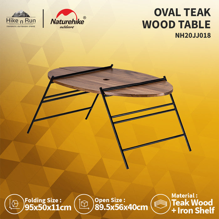 Meja Camping Portable Naturehike NH20JJ018 Oval Folding Wood Table