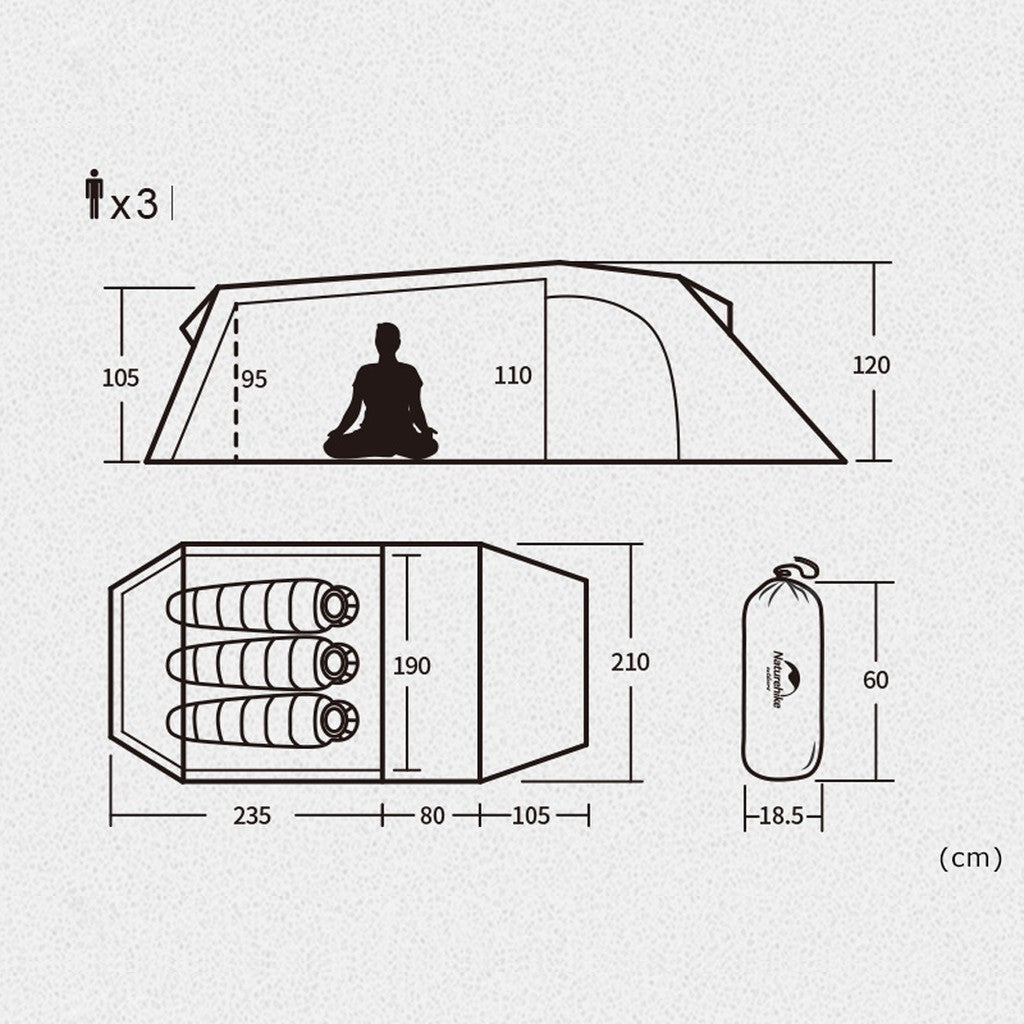 Naturehike Opalus 3 NH17L001-L Tenda Hiking 3 Orang