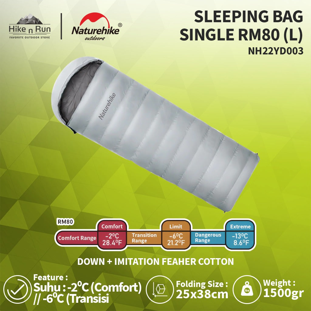 Kantong Tidur Camping Naturehike NH22YD003 Down Single Sleeping Bag - RM80 - (M) - Light Grey