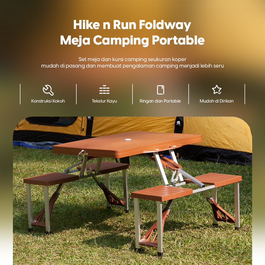 Meja Lipat Koper Portable Camping 4 Orang - HIke n Run Foldway Camping Table