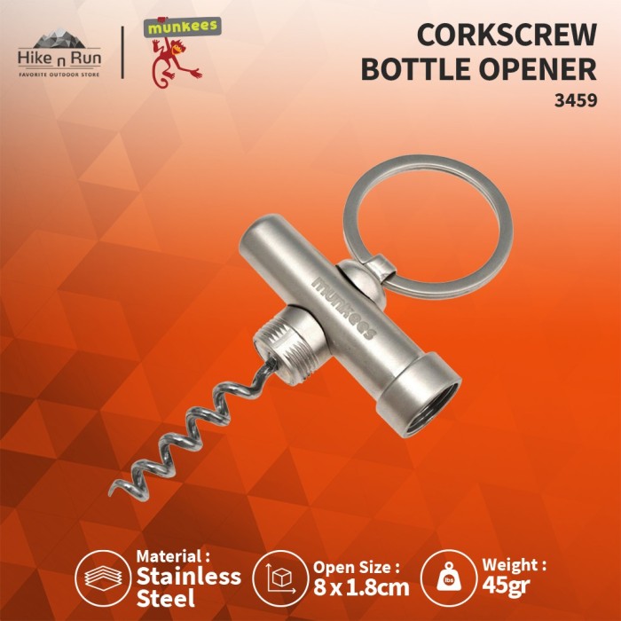 Pembuka Botol Munkees 3459 Corkscrew With Bottle Opener Keychain