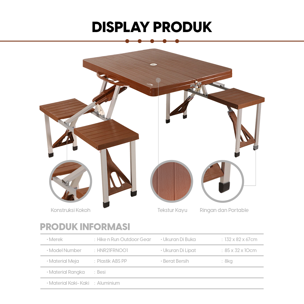 Meja Lipat Koper Portable Camping 4 Orang - HIke n Run Foldway Camping Table