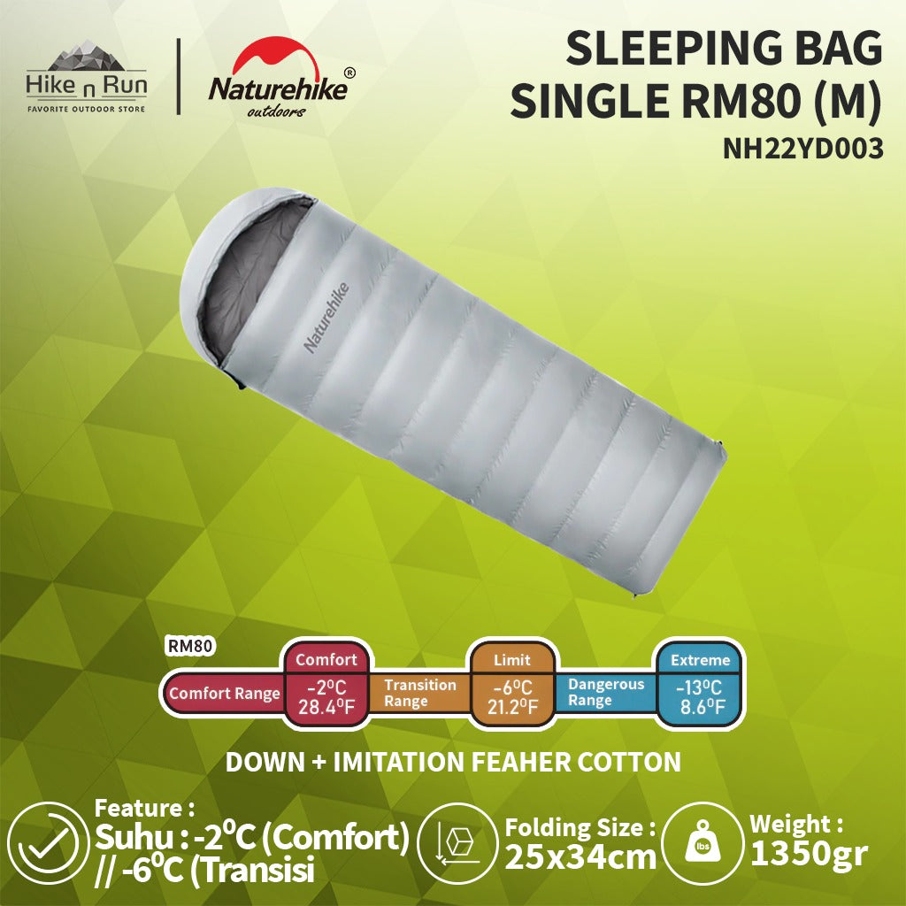 Kantong Tidur Camping Naturehike NH22YD003 Down Single Sleeping Bag - RM80 - (M) - Light Grey