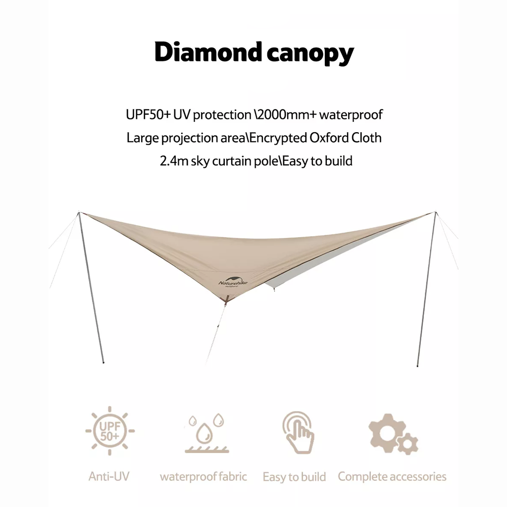 TENDA CANOPY NATUREHIKE CNH22ZP009 RHOMBIC TARP SILVER COATING WITH POLES