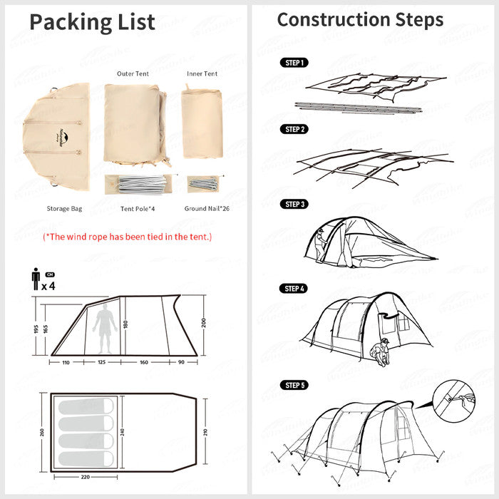 Tenda Camping Naturehike NH22ZP010 Eaves Cotton Tunnel Tent