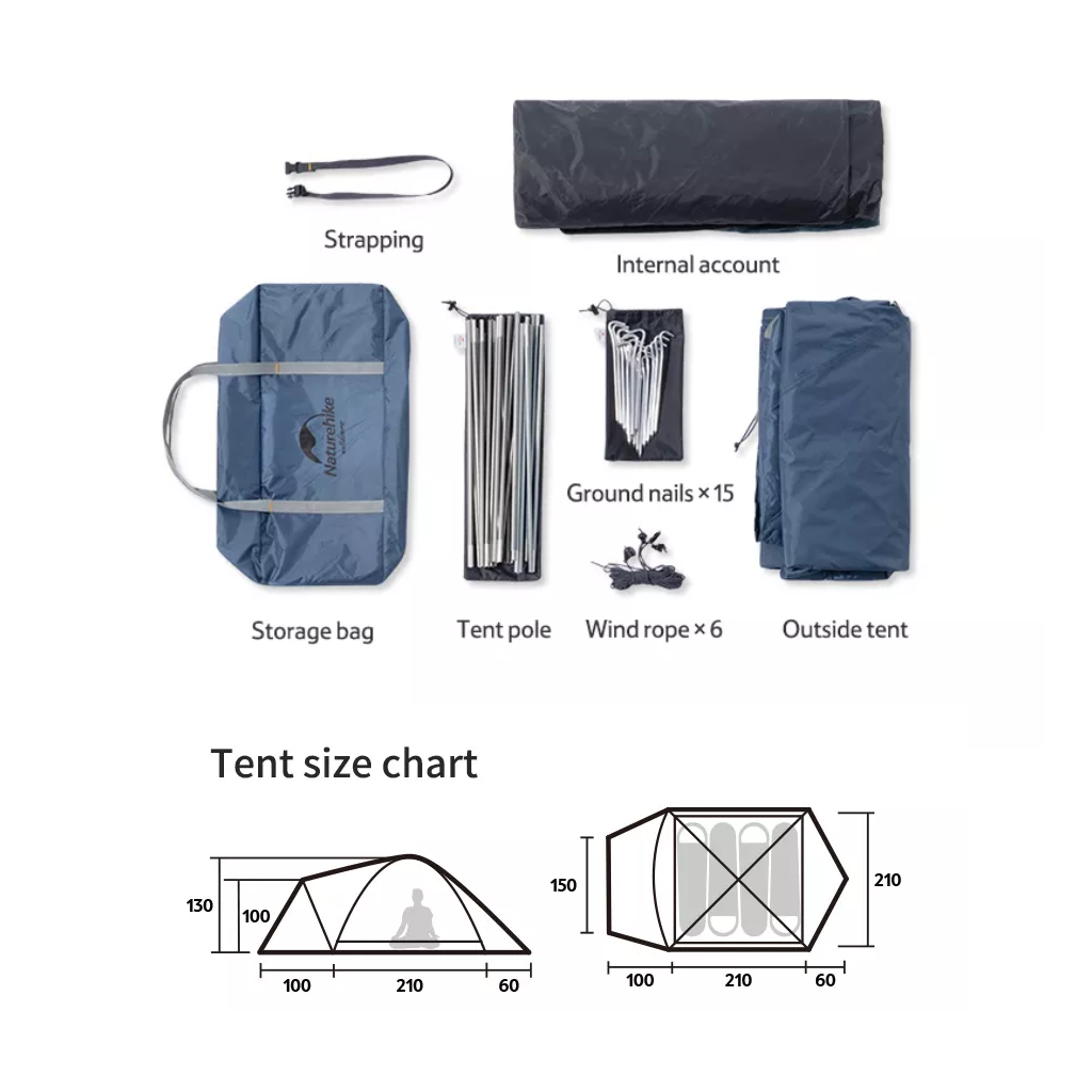 Naturehike NH21ZP015 P-Plus Tenda Camping 3-4 Orang