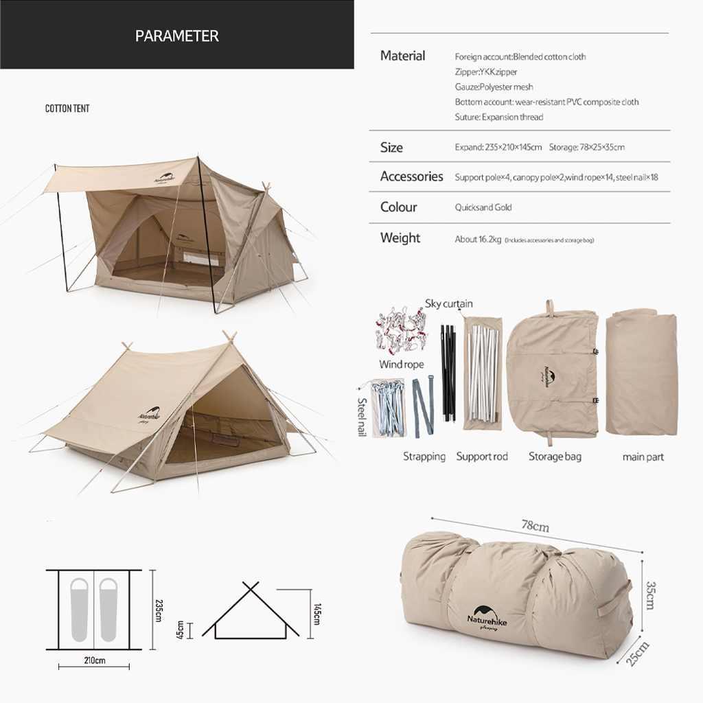 Tenda Glamping Naturehike NH20ZP011 Eaves Tower Tent Extend 4.8