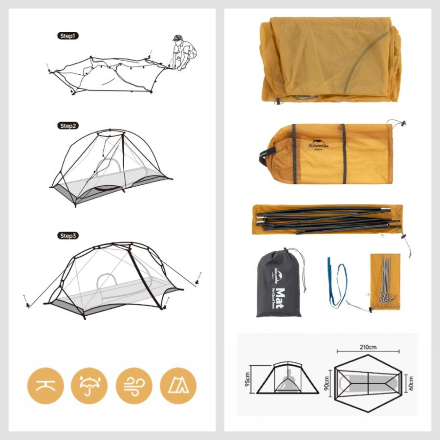 Tenda Camping Ultralight Naturehike NH21ZP003 Cloud Trace Tent 1P 10D