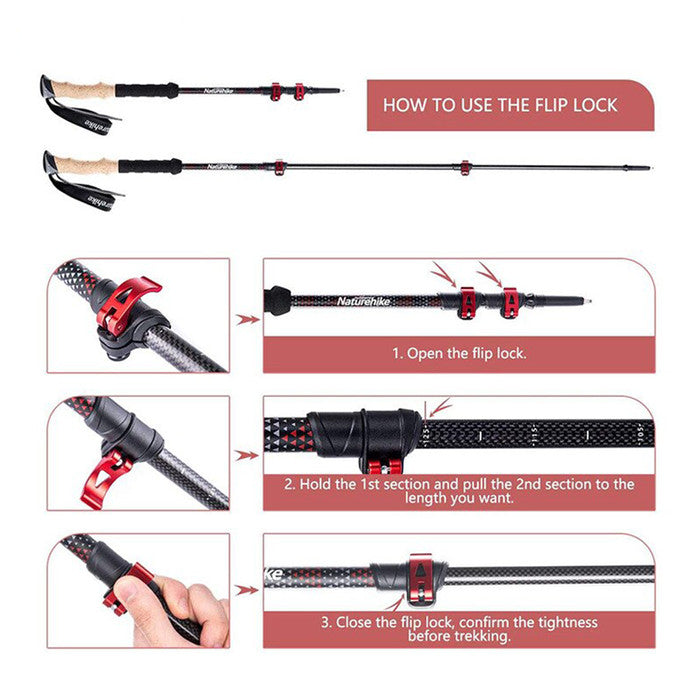 Trekking Pole 1 Pcs dan 2  Pcs Naturehike NH20DS003 Carbon UL Telescopic Lock