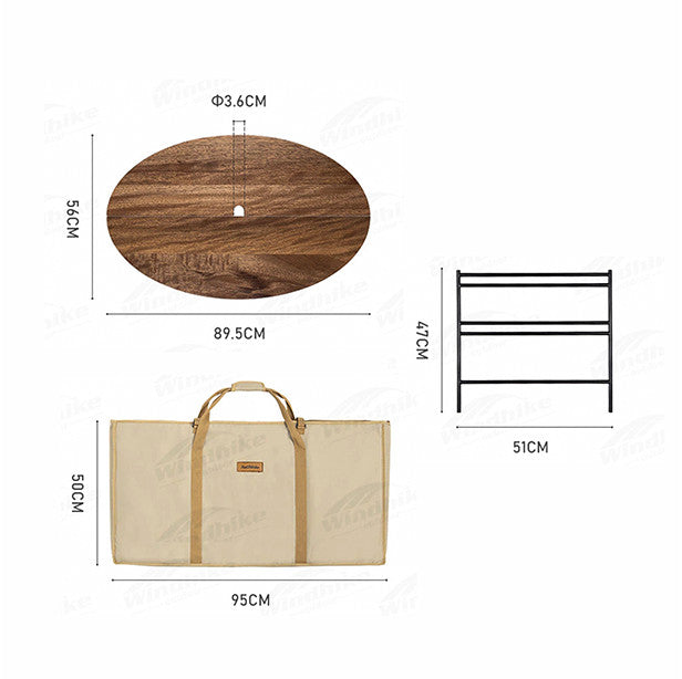 Meja Camping Portable Naturehike NH20JJ018 Oval Folding Wood Table