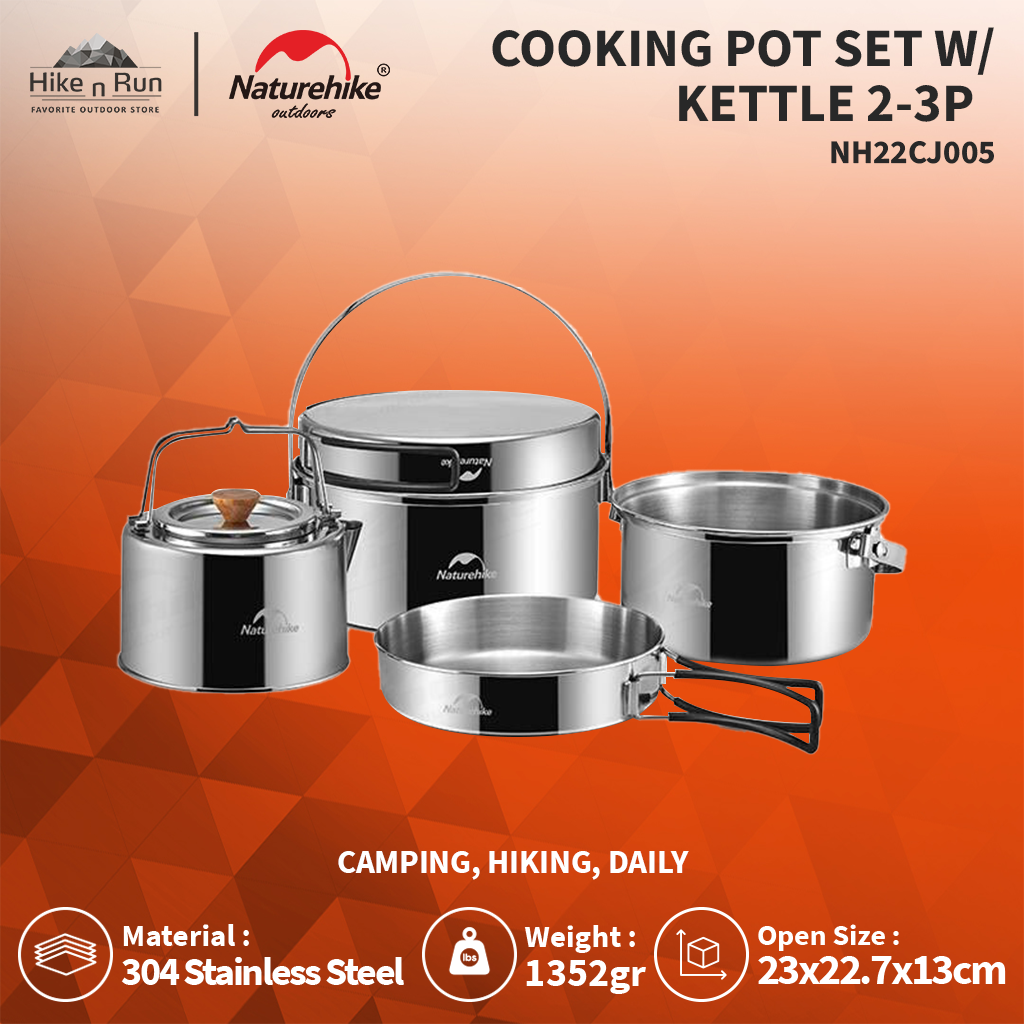 Alat Masak Camping Naturehike NH22CJ005 Cooking Pot Set w/ Kettle 2-3P